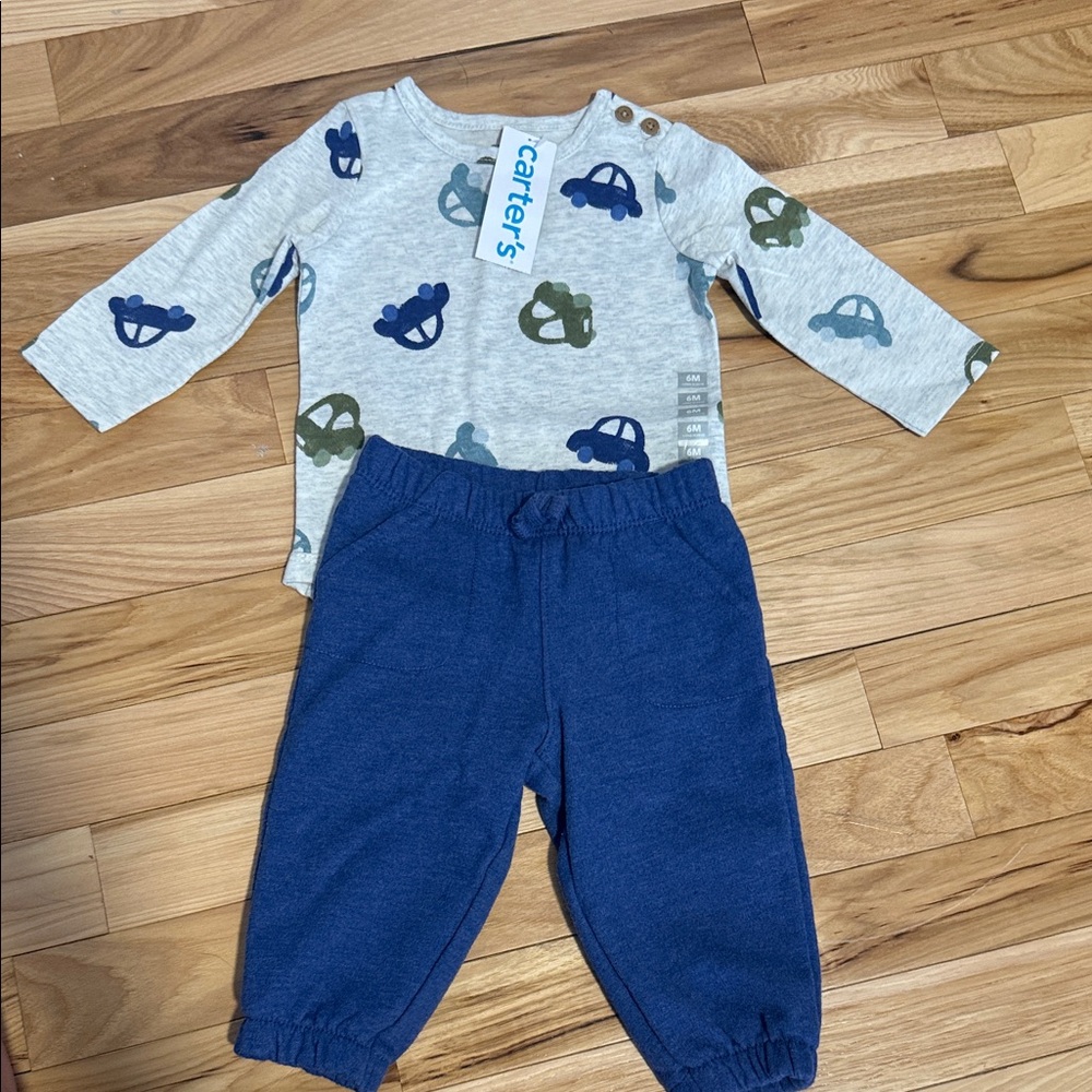 Carter's Gray and Blue Baby Set with Car Design